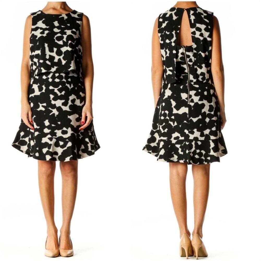Banana Republic Black Printed Fit & Flare Dress